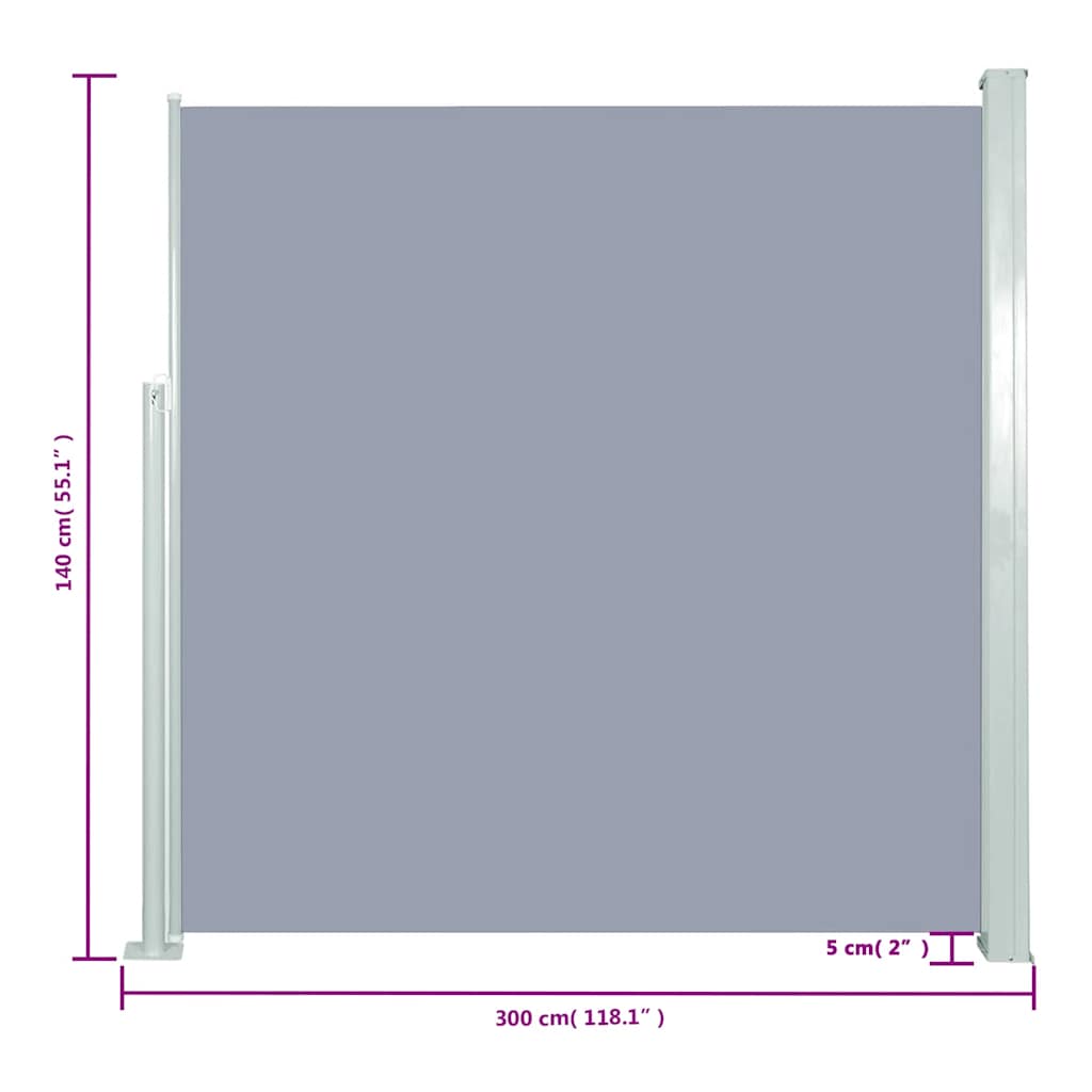 vidaXL Retractable Side Awning 140 x 300 cm Grey