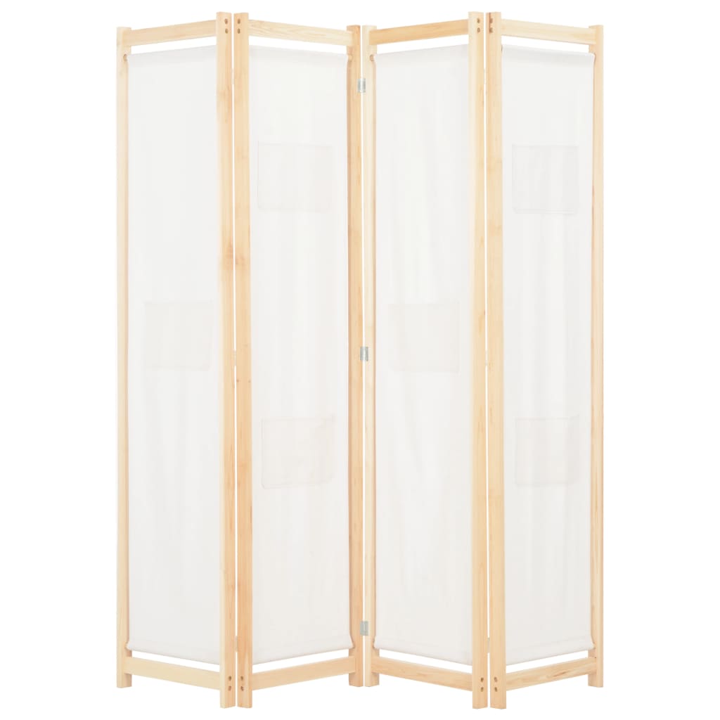 vidaXL 4-Panel Room Divider Cream 160x170x4 cm Fabric
