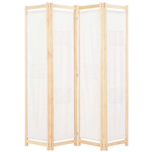 vidaXL 4-Panel Room Divider Cream 160x170x4 cm Fabric