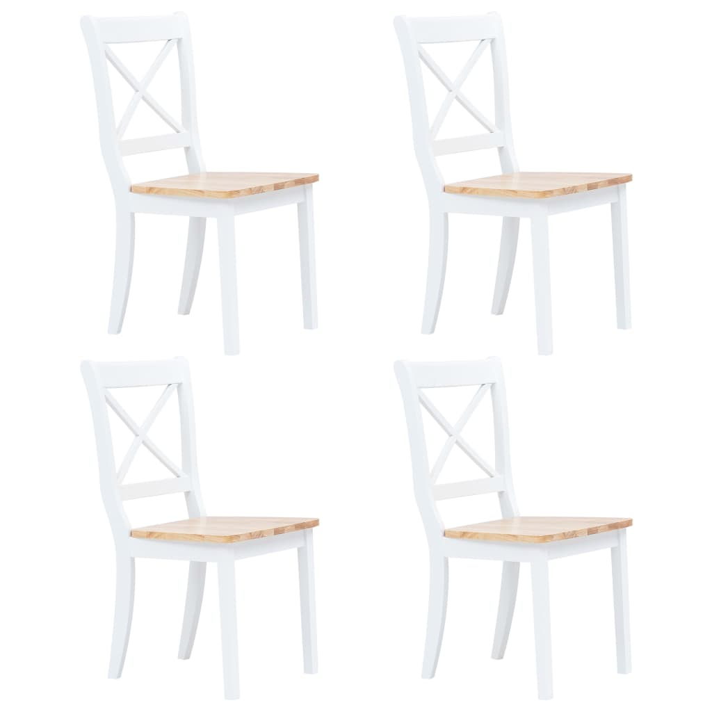 vidaXL Dining Chairs 4 pcs White and Light Wood Solid Rubber Wood