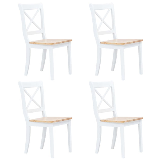 vidaXL Dining Chairs 4 pcs White and Light Wood Solid Rubber Wood