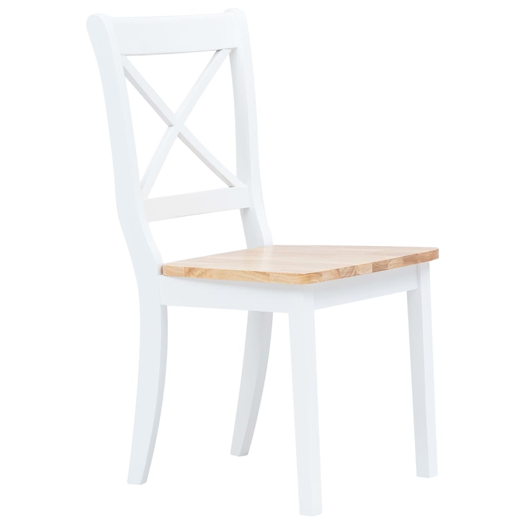 vidaXL Dining Chairs 4 pcs White and Light Wood Solid Rubber Wood
