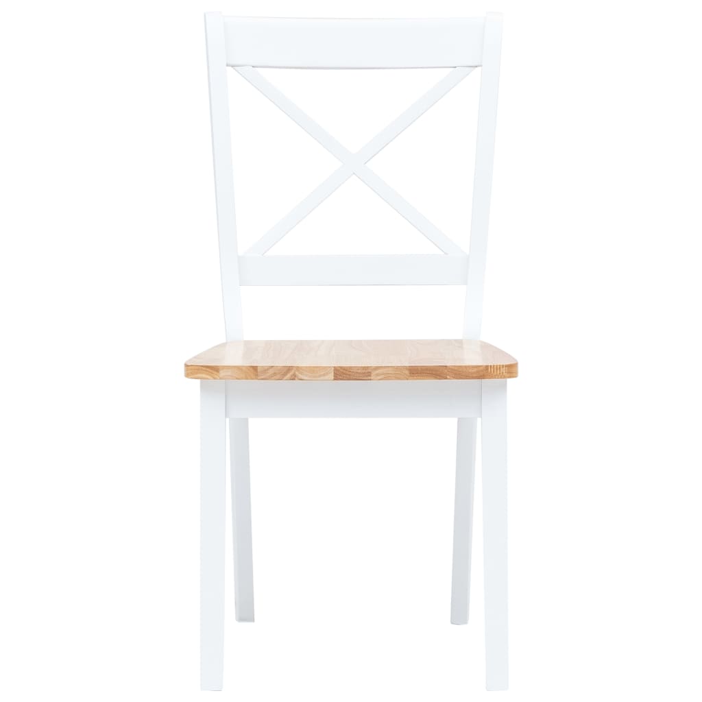 vidaXL Dining Chairs 4 pcs White and Light Wood Solid Rubber Wood