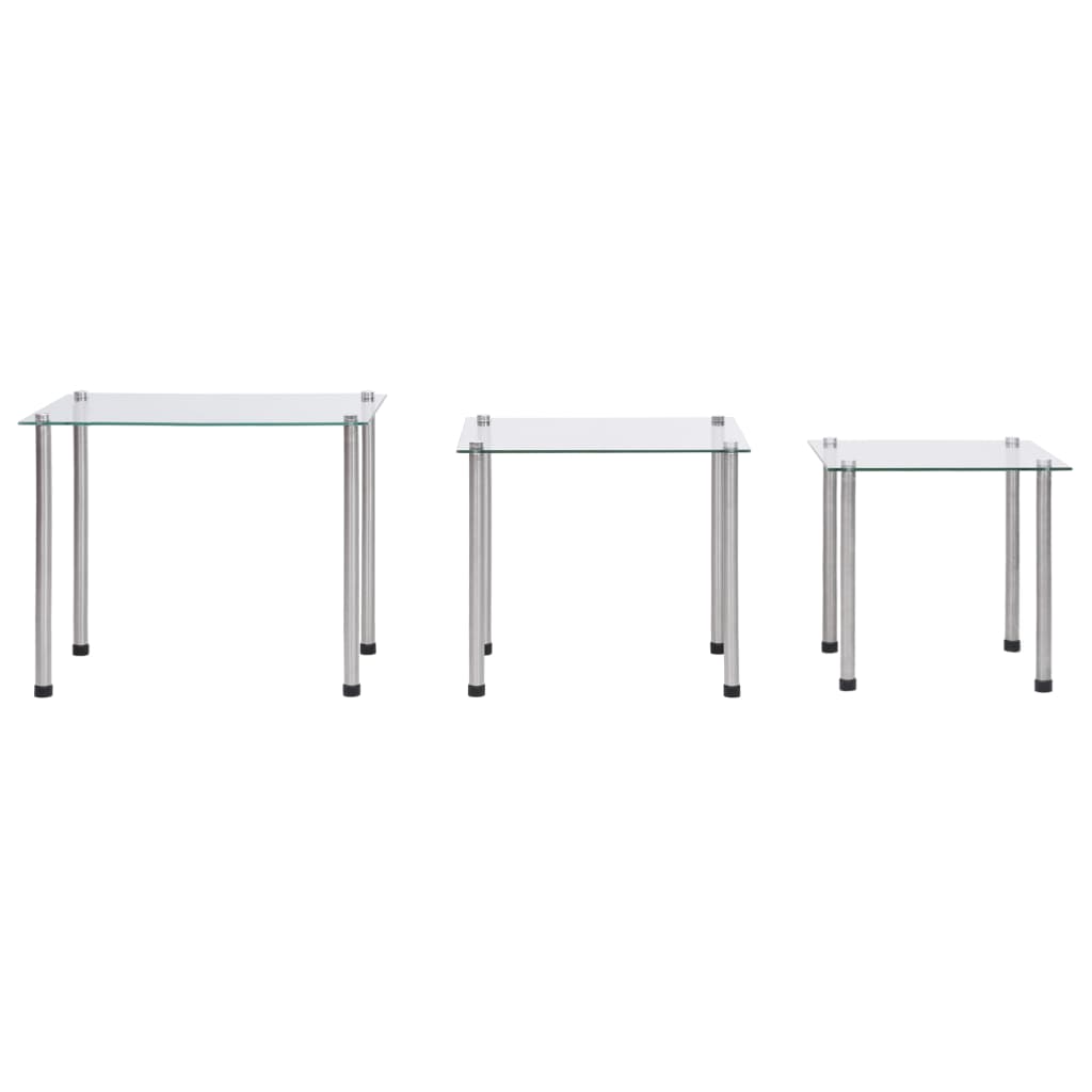 vidaXL Nesting Tables 3 pcs Transparent Tempered Glass