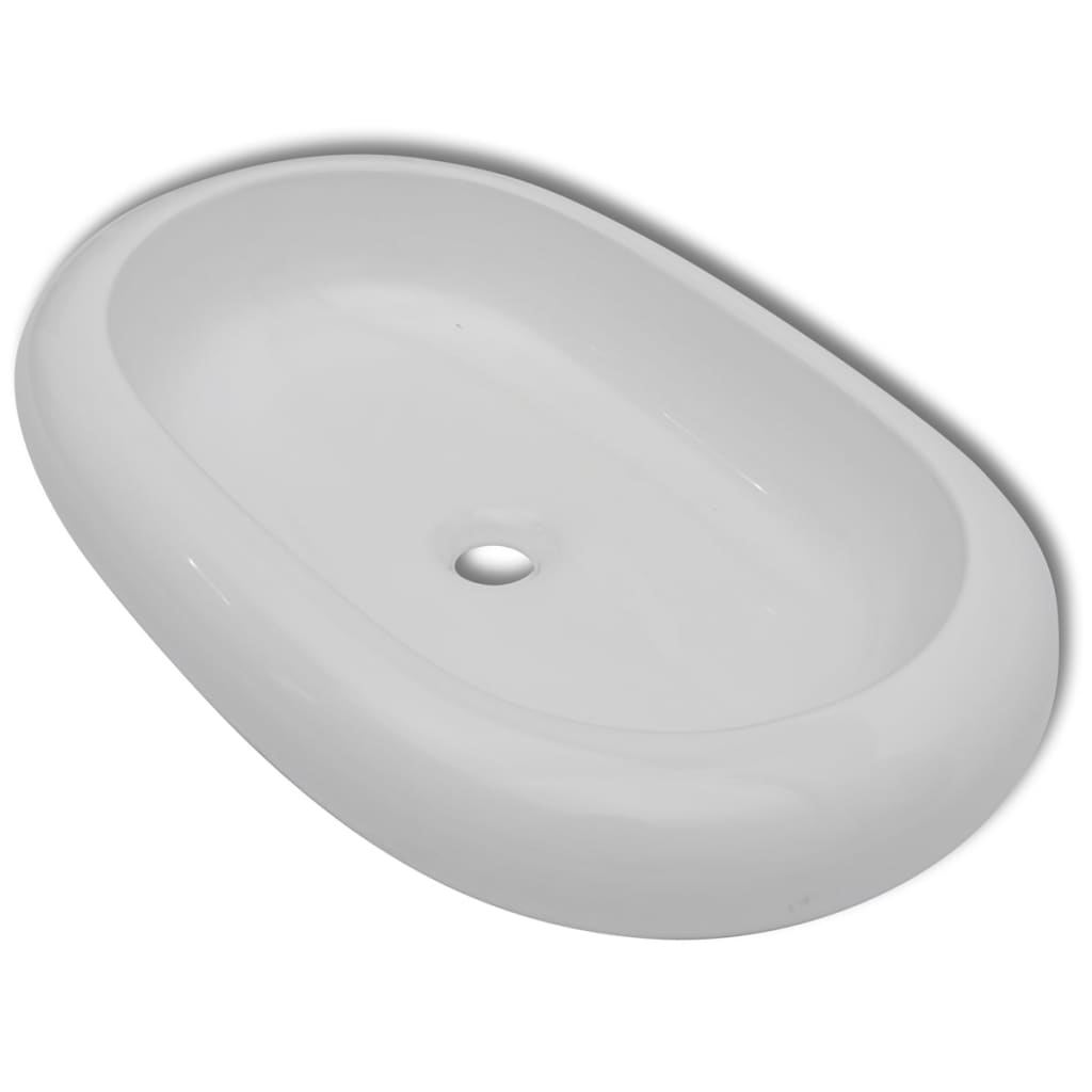 vidaXL Luxury Ceramic Basin Oval-shaped Sink White 63 x 42 cm