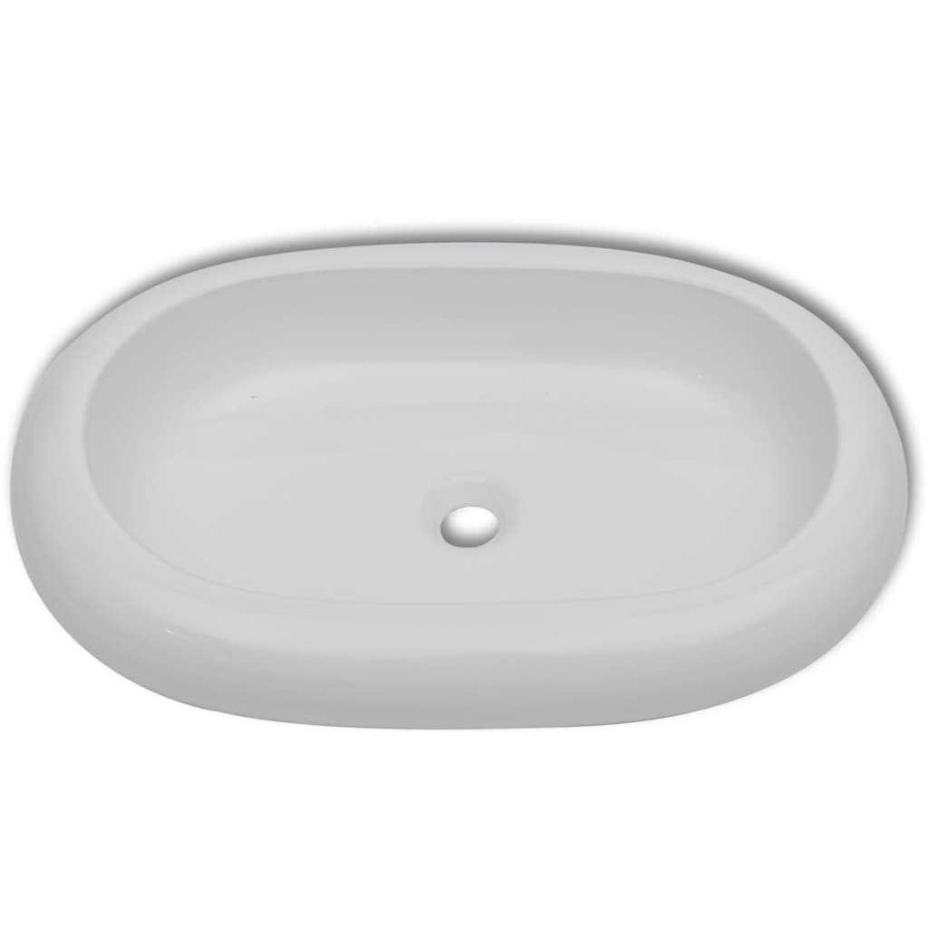 vidaXL Luxury Ceramic Basin Oval-shaped Sink White 63 x 42 cm