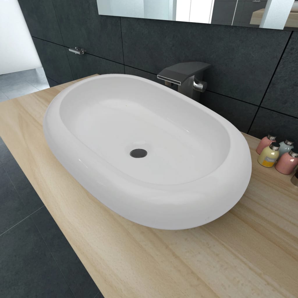 vidaXL Luxury Ceramic Basin Oval-shaped Sink White 63 x 42 cm