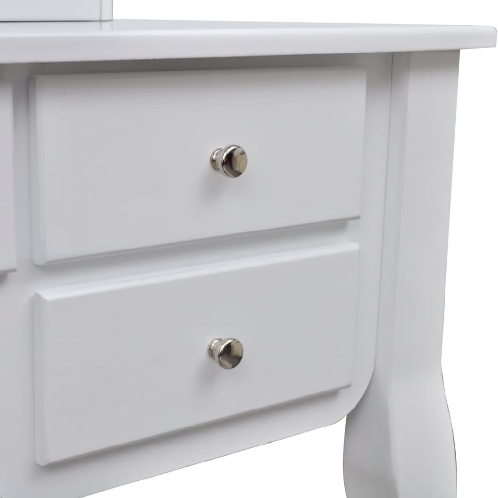 vidaXL Dressing Table with Mirror and Stool 7 Drawers White