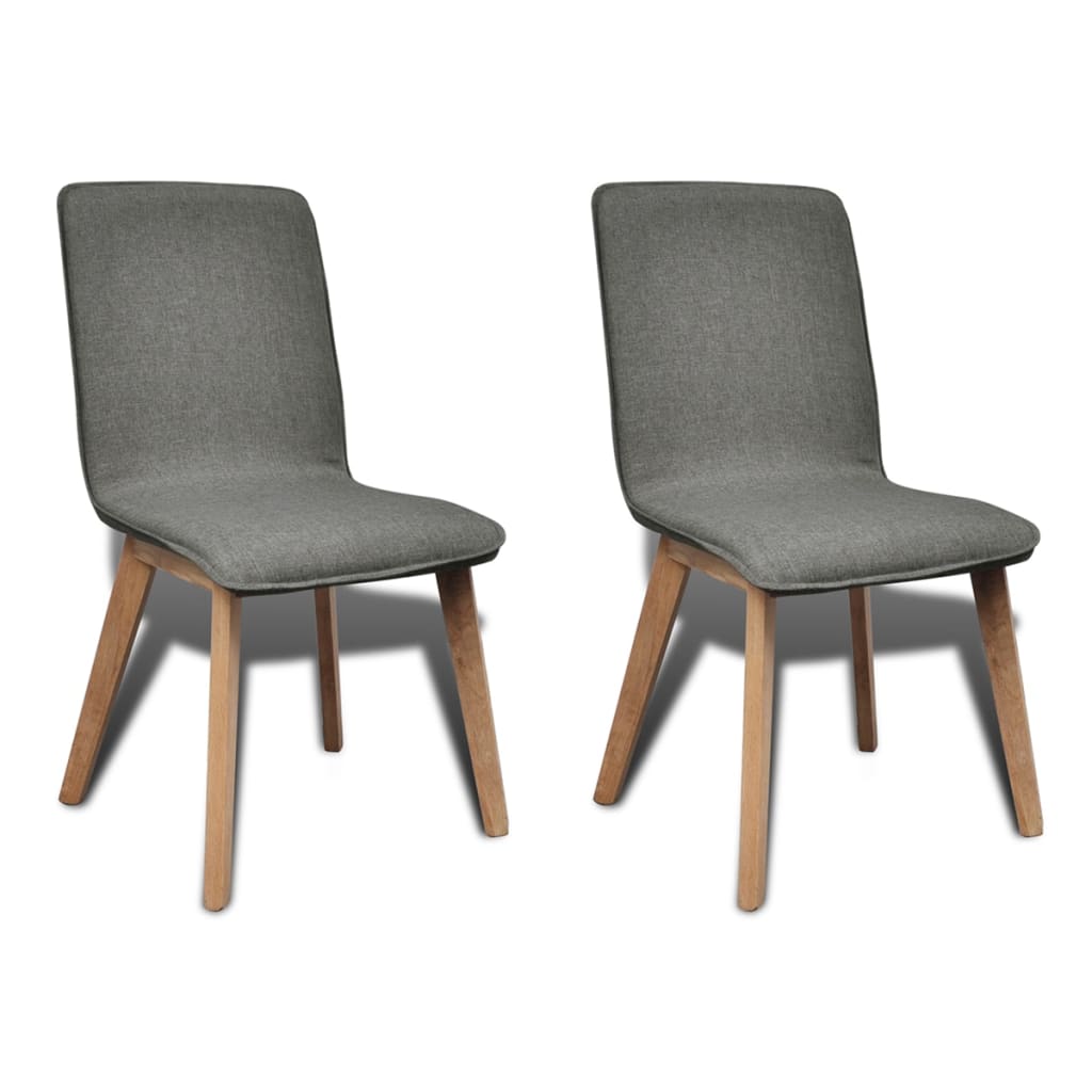 vidaXL Dining Chairs 2 pcs Light Grey Fabric and Solid Oak Wood