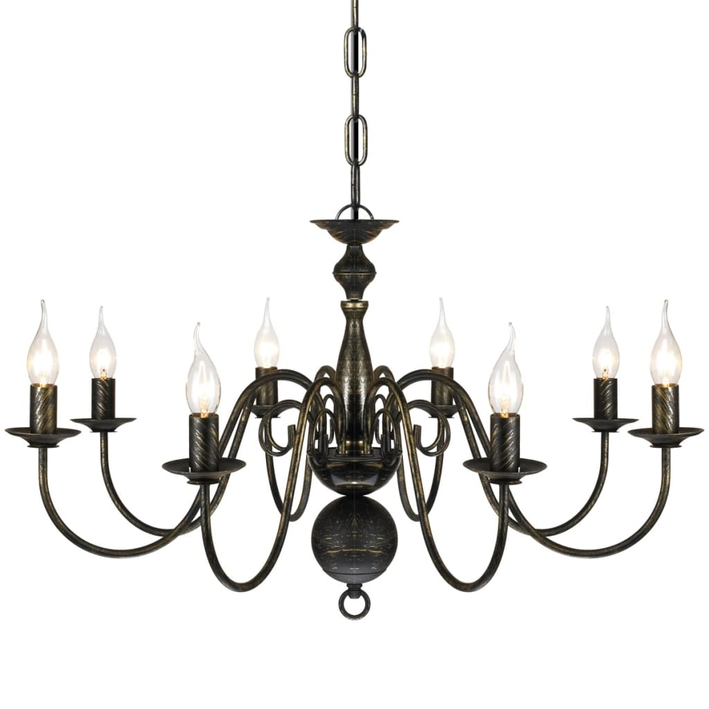 vidaXL Antique Black Metal Chandelier 8 x E14 Bulbs