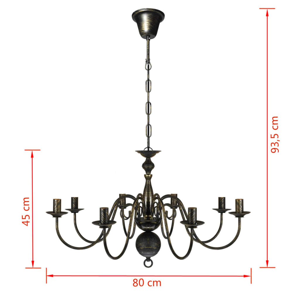 vidaXL Antique Black Metal Chandelier 8 x E14 Bulbs