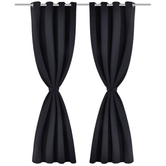 2 pcs Black Blackout Curtains with Metal Rings 135 x 245 cm