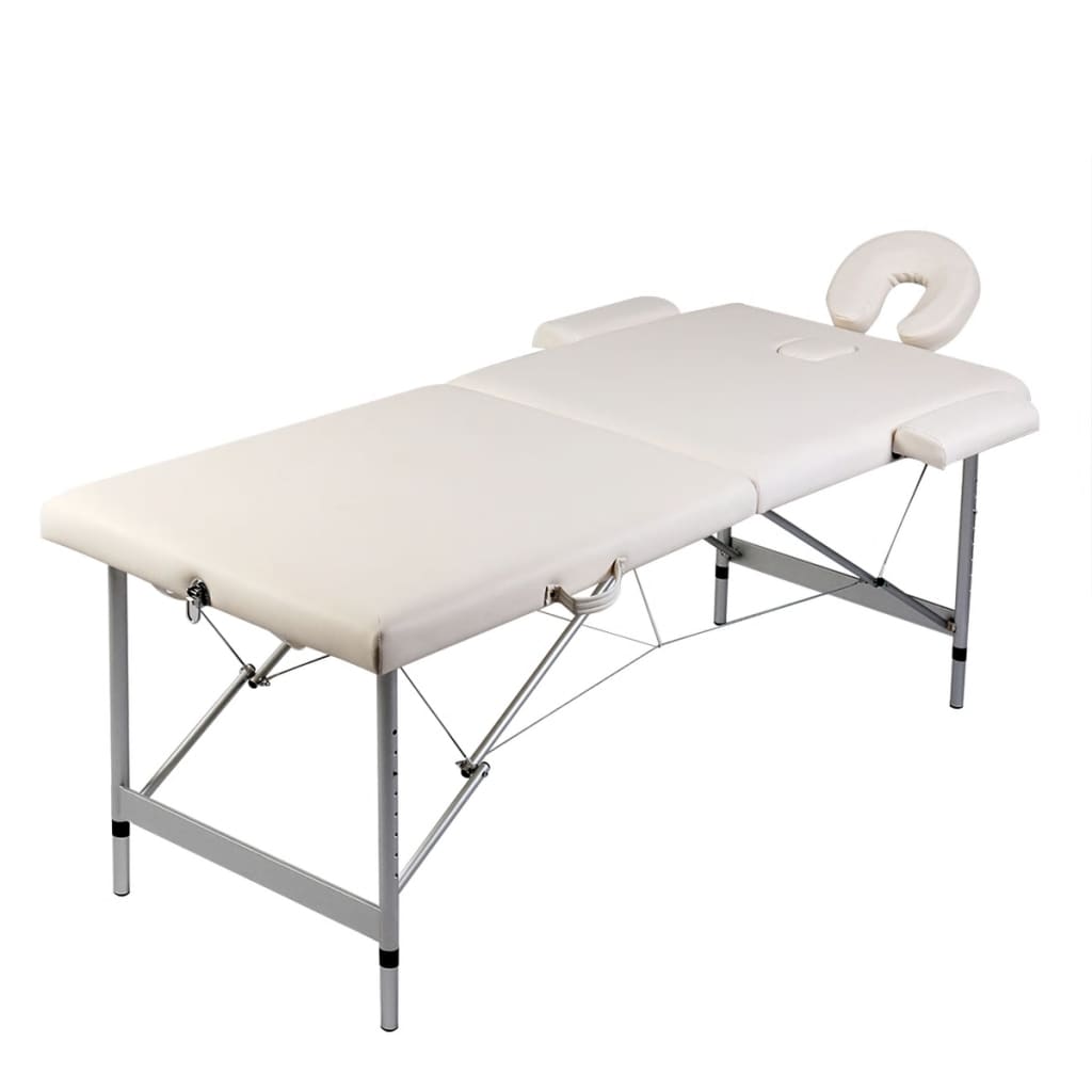 vidaXL Cream White Foldable Massage Table 2 Zones with Aluminium Frame
