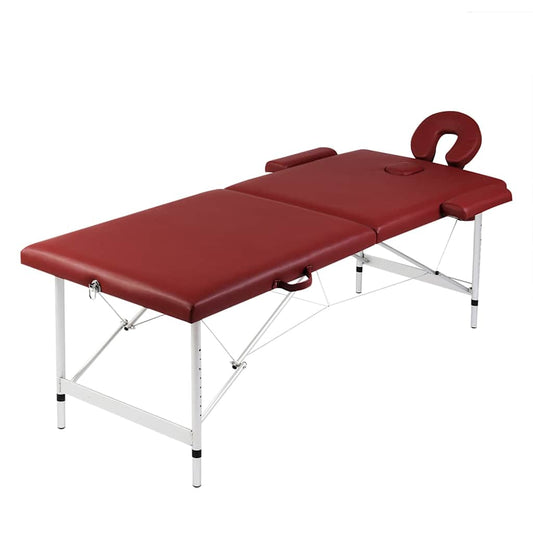 vidaXL Red Foldable Massage Table 2 Zones with Aluminium Frame