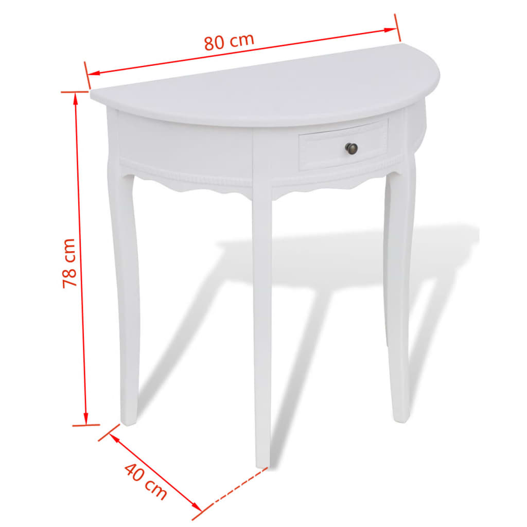 vidaXL Console Table with Drawer Half-round White