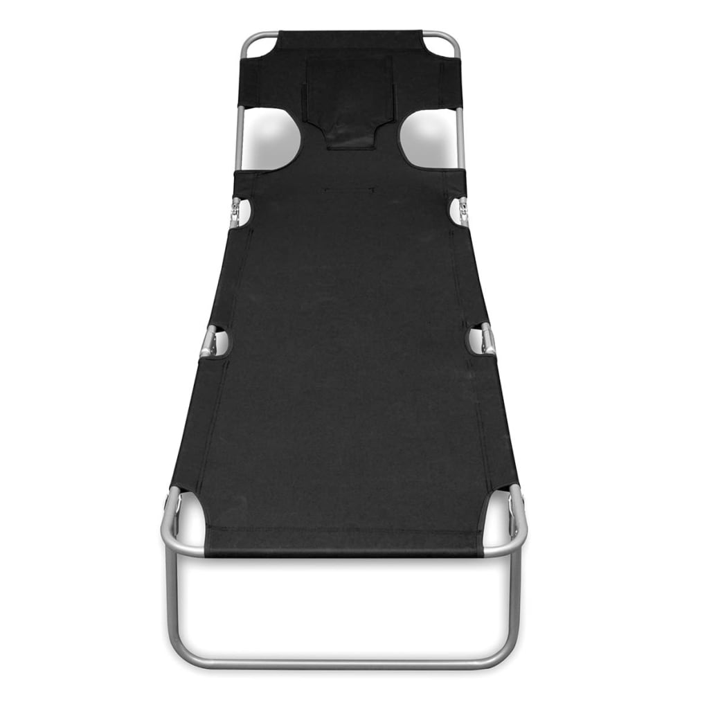 vidaXL Folding Sun Lounger with Head Cushion Powder-coated Steel Black