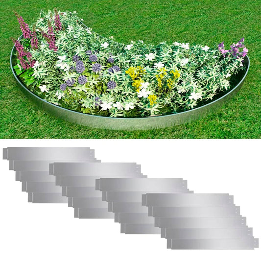 vidaXL Set of 20 Flexible Lawn Fence Galvanised Steel 100 x 14 cm