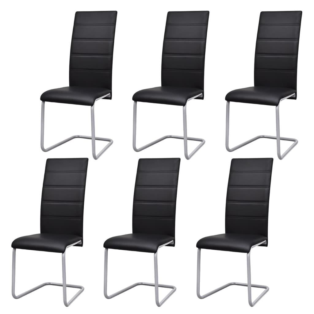 vidaXL Cantilever Dining Chairs 6 pcs Black Faux Leather