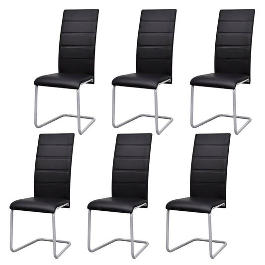 vidaXL Cantilever Dining Chairs 6 pcs Black Faux Leather