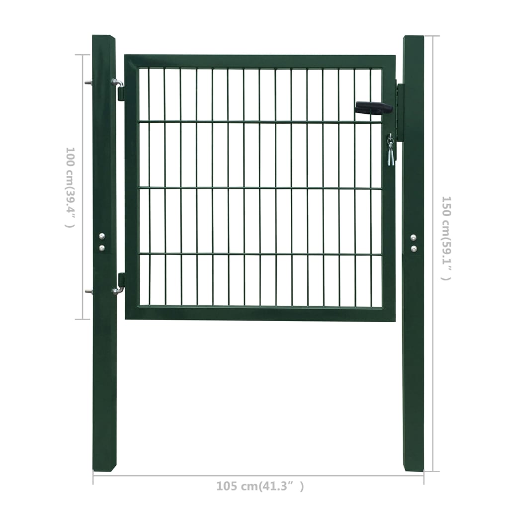 vidaXL Fence Gate Steel Green 105x150 cm