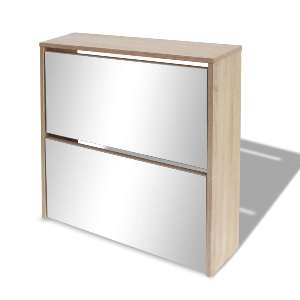 vidaXL Shoe Cabinet 2-Layer Mirror Oak 63x17x67 cm