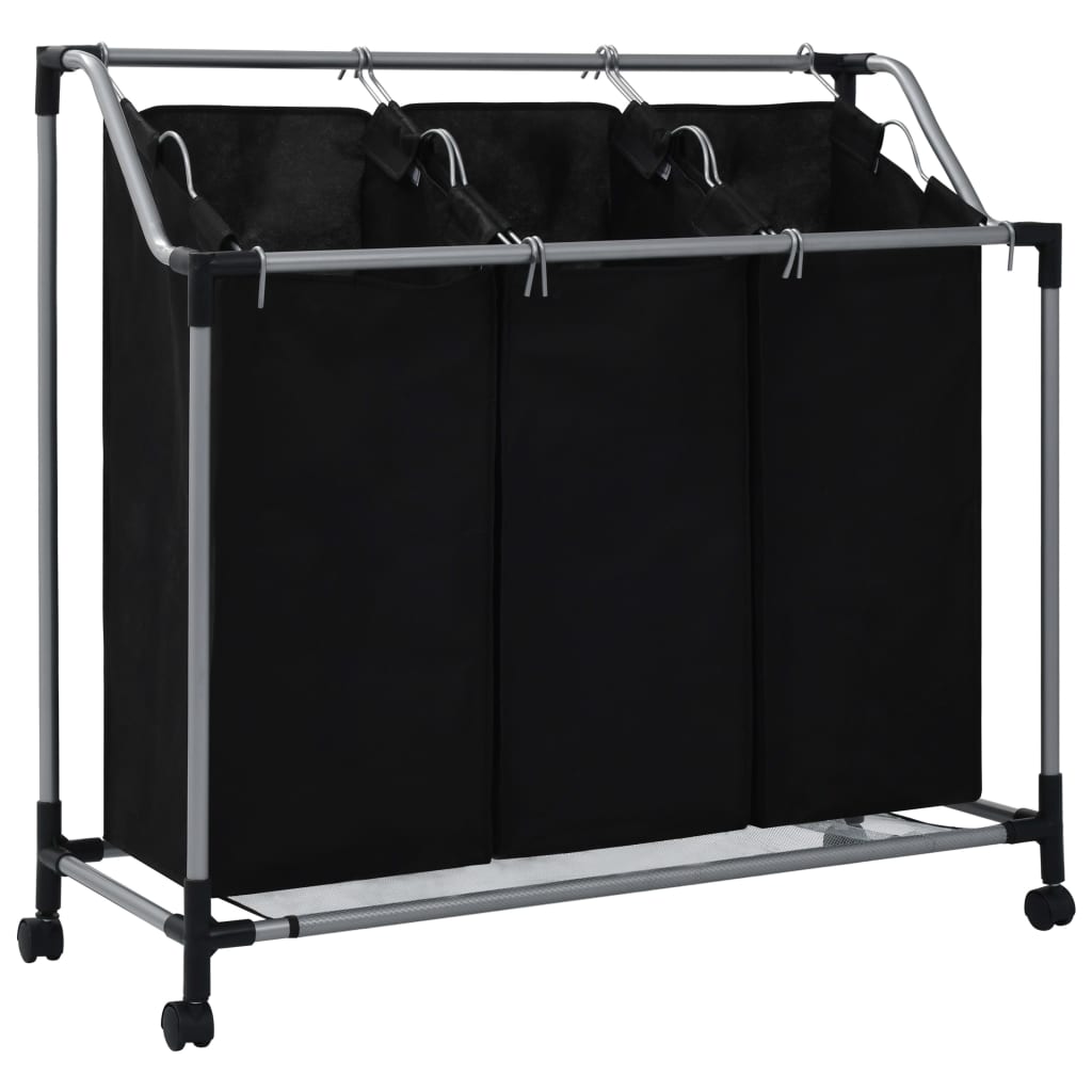 vidaXL Laundry Sorter with 3 Bags Black Steel
