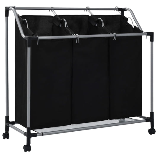 vidaXL Laundry Sorter with 3 Bags Black Steel