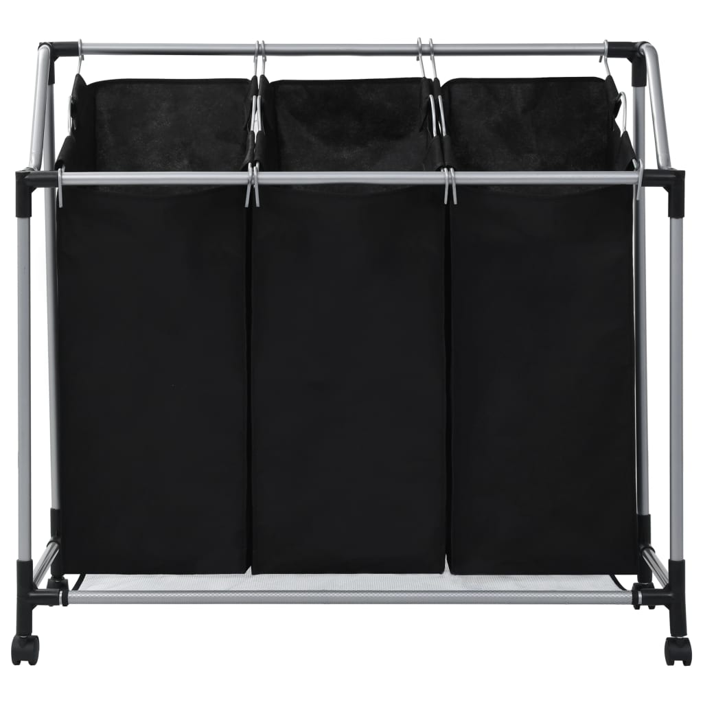 vidaXL Laundry Sorter with 3 Bags Black Steel