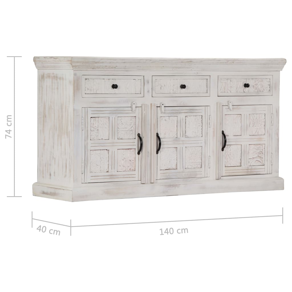 vidaXL Sideboard White 140x40x74 cm Solid Mango Wood