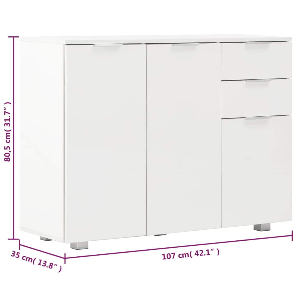 vidaXL Sideboard High Gloss White 107x35x80.5 cm