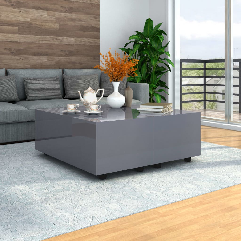 vidaXL Coffee Table High Gloss Grey 100x100x35 cm