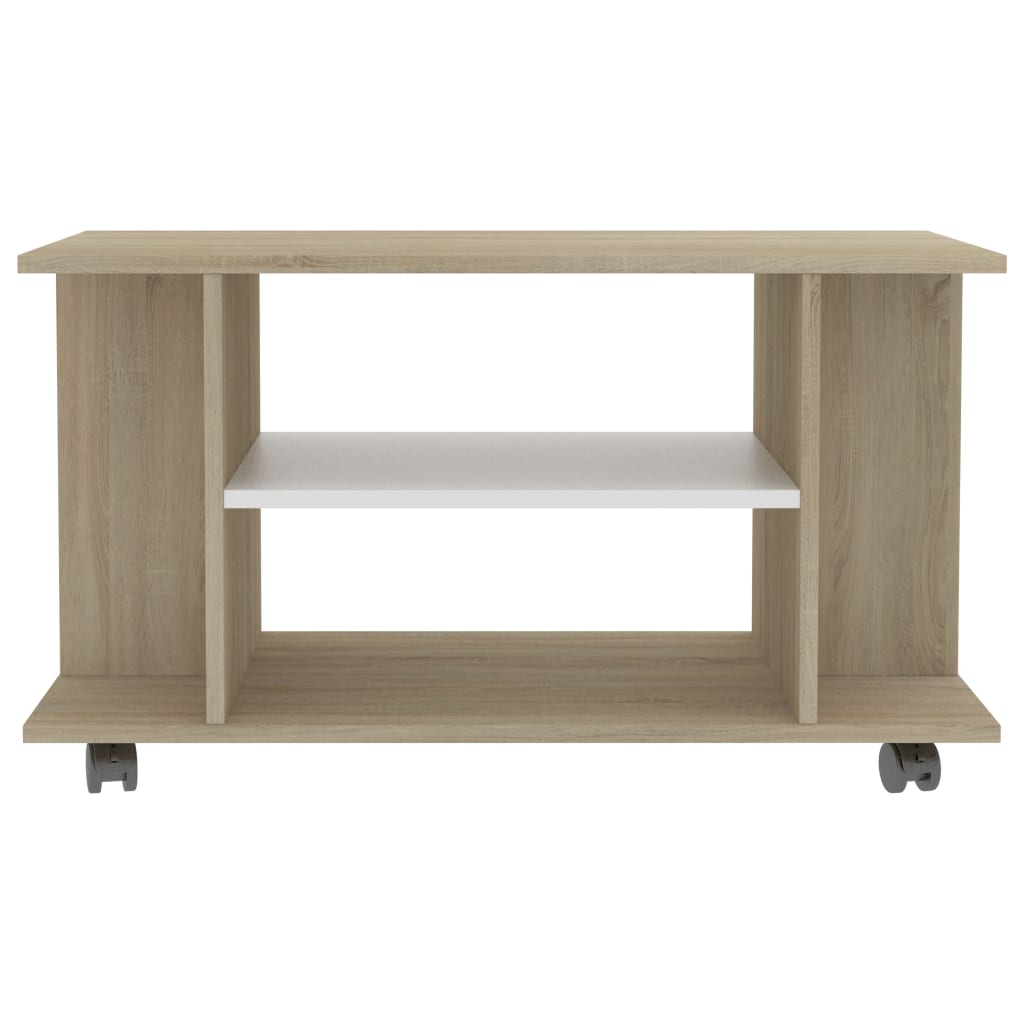 vidaXL TV Cabinet with Castors White and Sonoma Oak 80x40x45 cm Engineered Wood