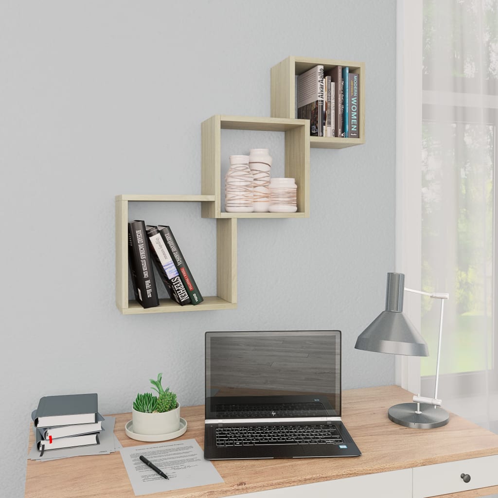 vidaXL Cube Wall Shelves Sonoma Oak 68x15x68 cm Engineered Wood