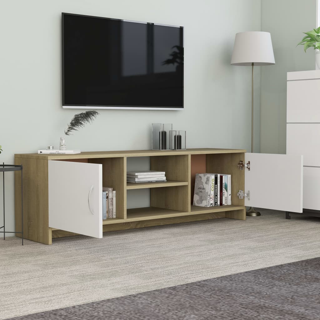 vidaXL TV Cabinet White and Sonoma Oak 120x30x37.5 cm Engineered Wood