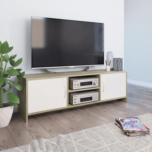 vidaXL TV Cabinet White and Sonoma Oak 120x30x37.5 cm Engineered Wood