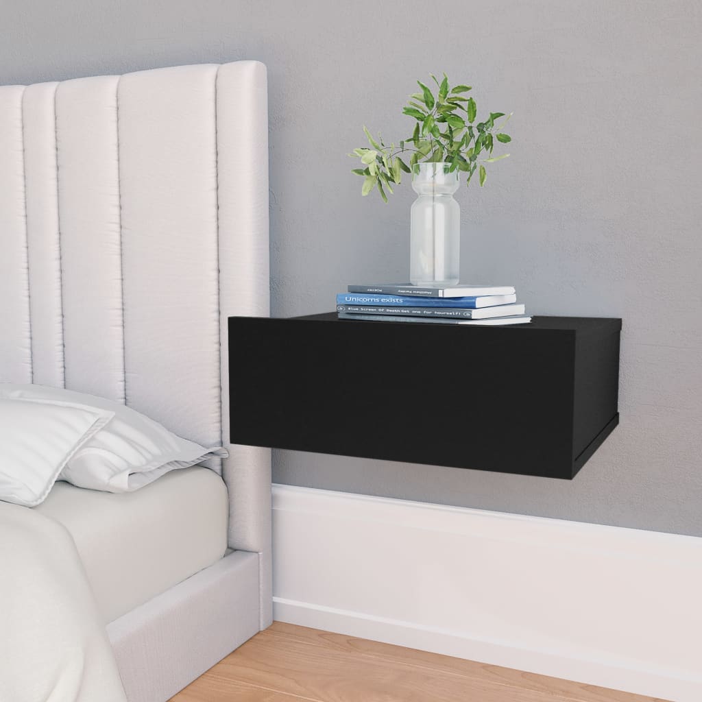 vidaXL Floating Nightstand Black 40x30x15 cm Engineered Wood