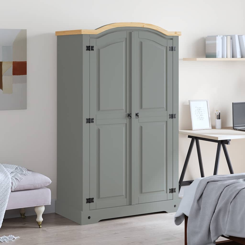 vidaXL Wardrobe Mexican Pine Corona Range 2 Doors Grey