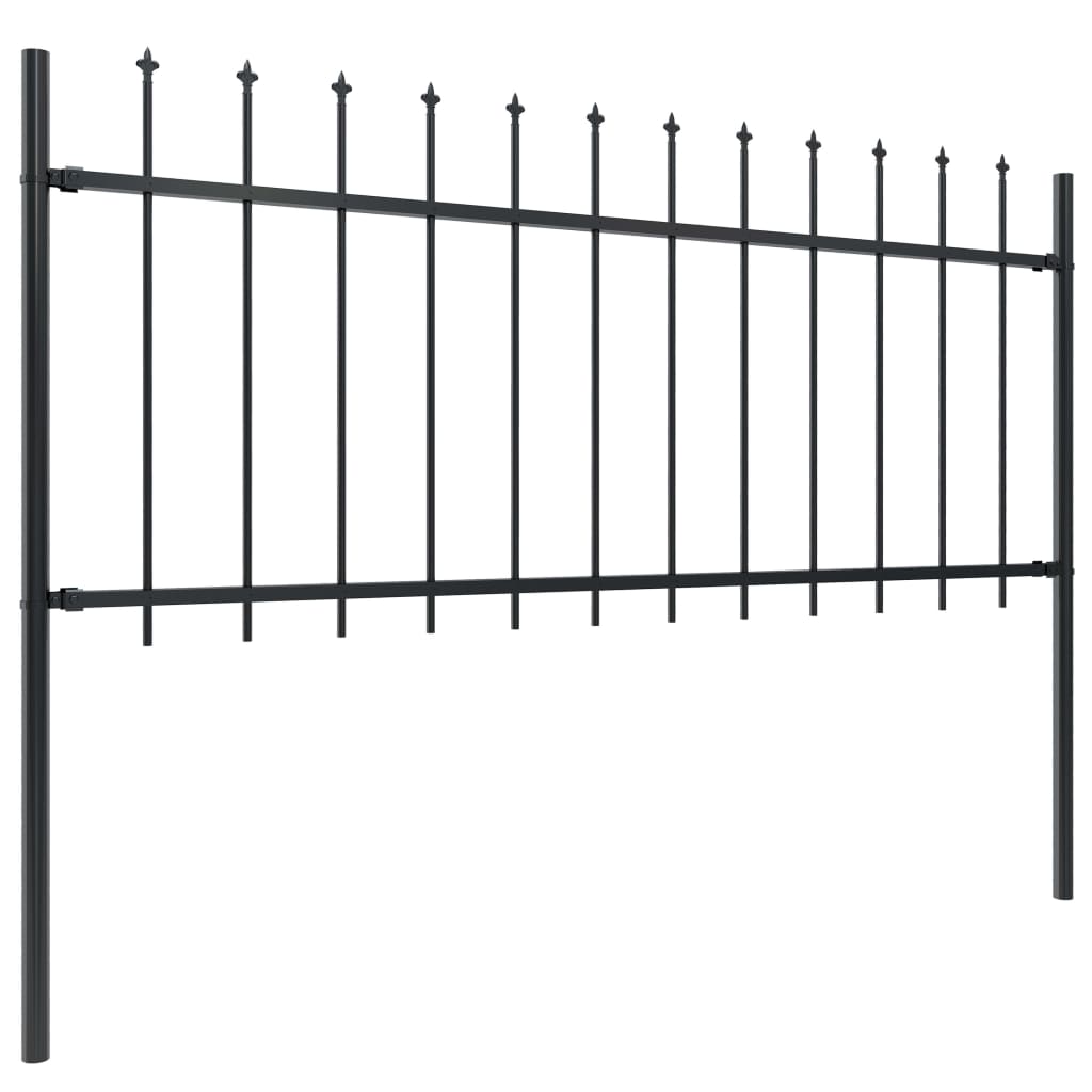 vidaXL Garden Fence with Spear Top Steel 3.4 m Black