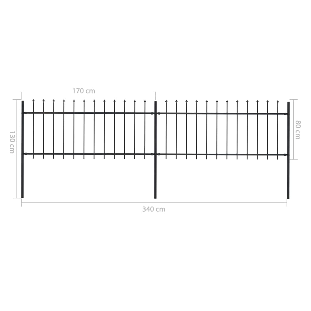 vidaXL Garden Fence with Spear Top Steel 3.4 m Black