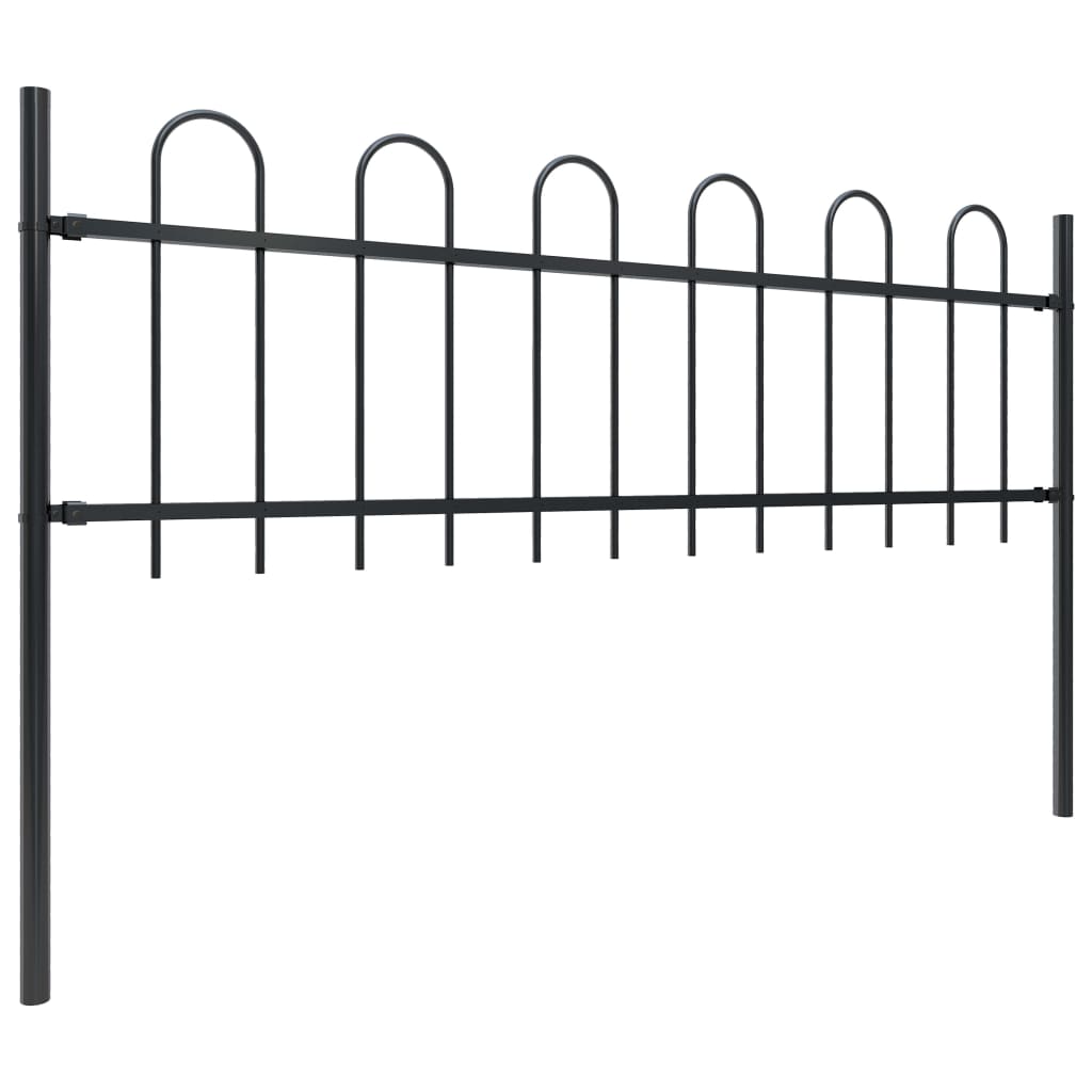 vidaXL Garden Fence with Hoop Top Steel 10.2 m Black