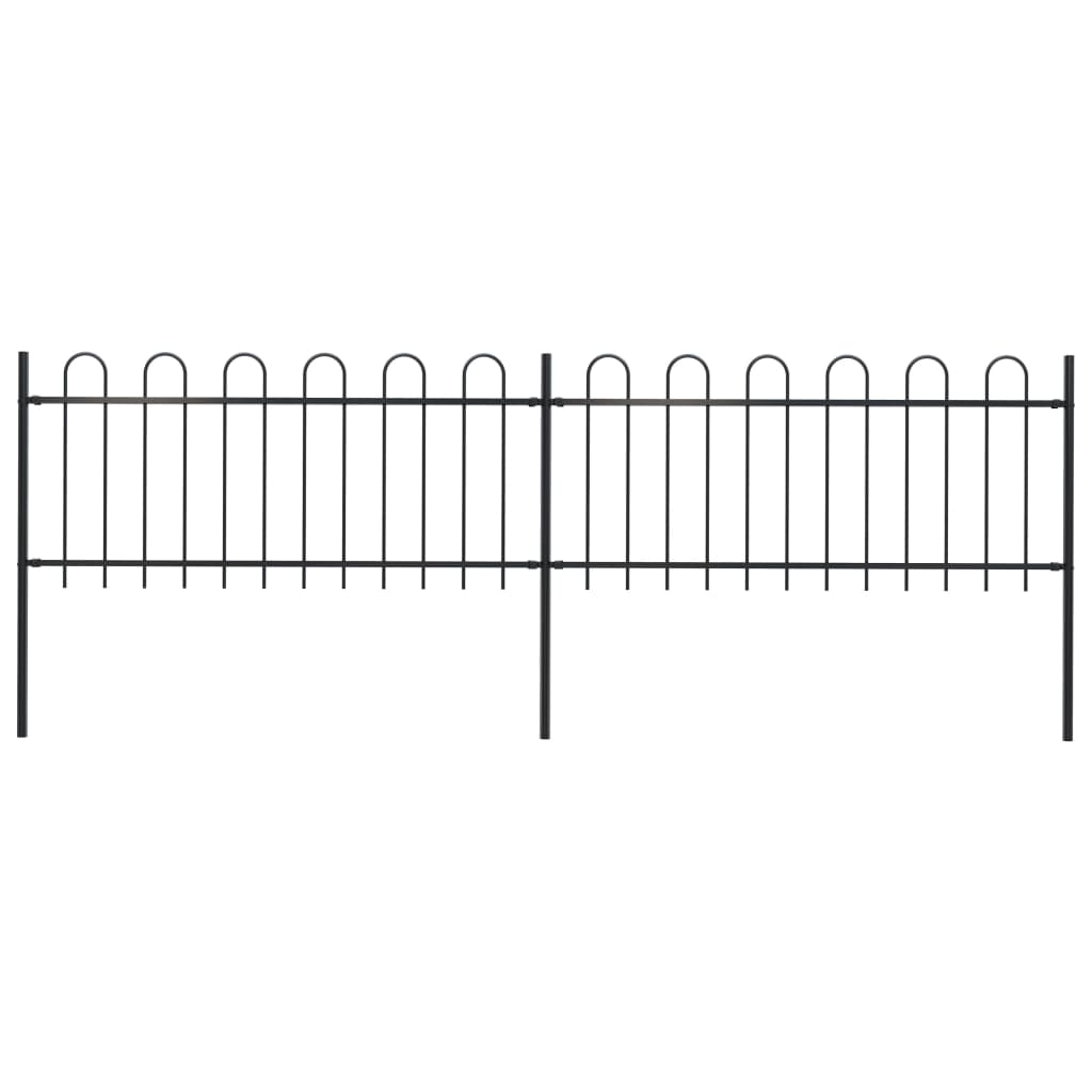 vidaXL Garden Fence with Hoop Top Steel 3.4 m Black