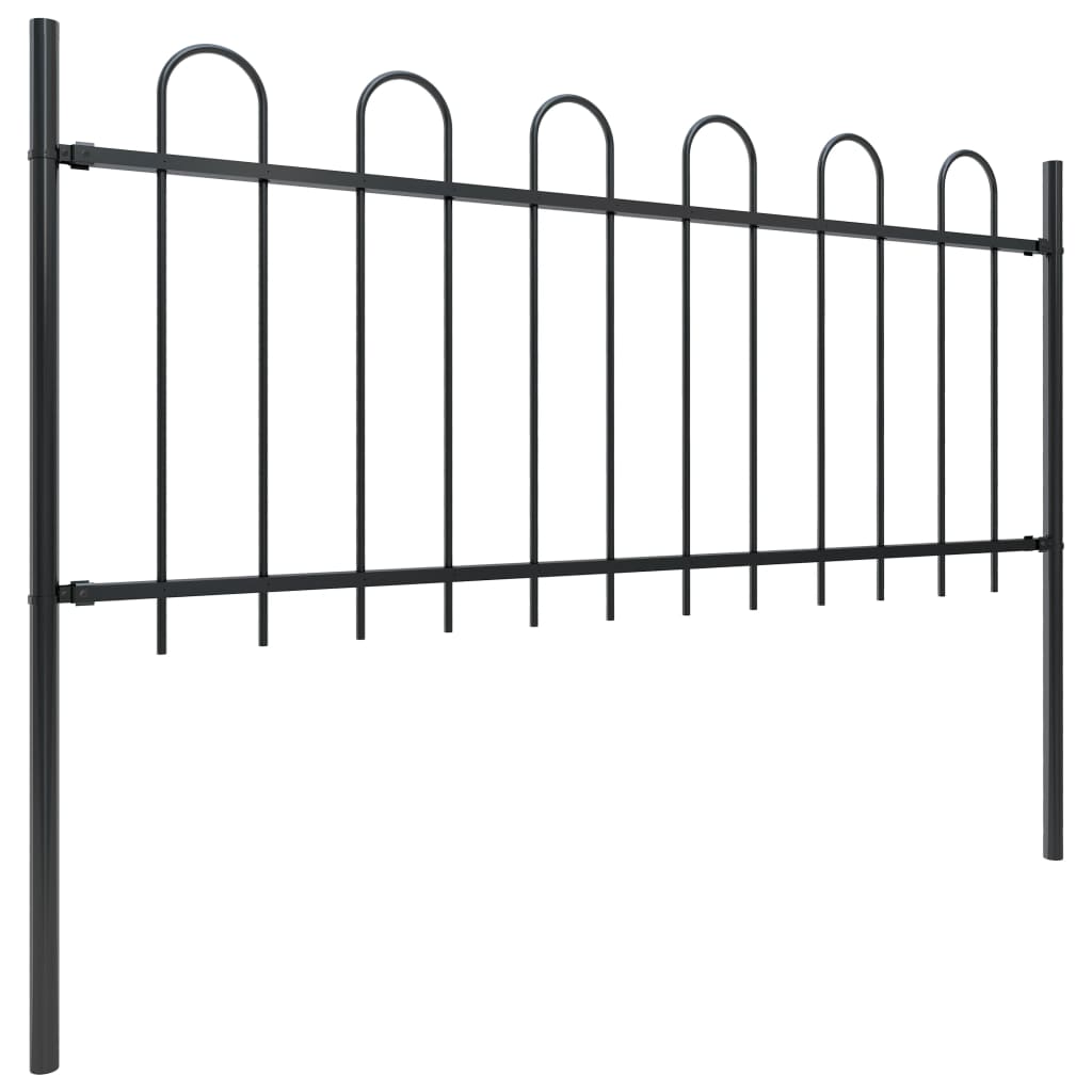 vidaXL Garden Fence with Hoop Top Steel 3.4 m Black