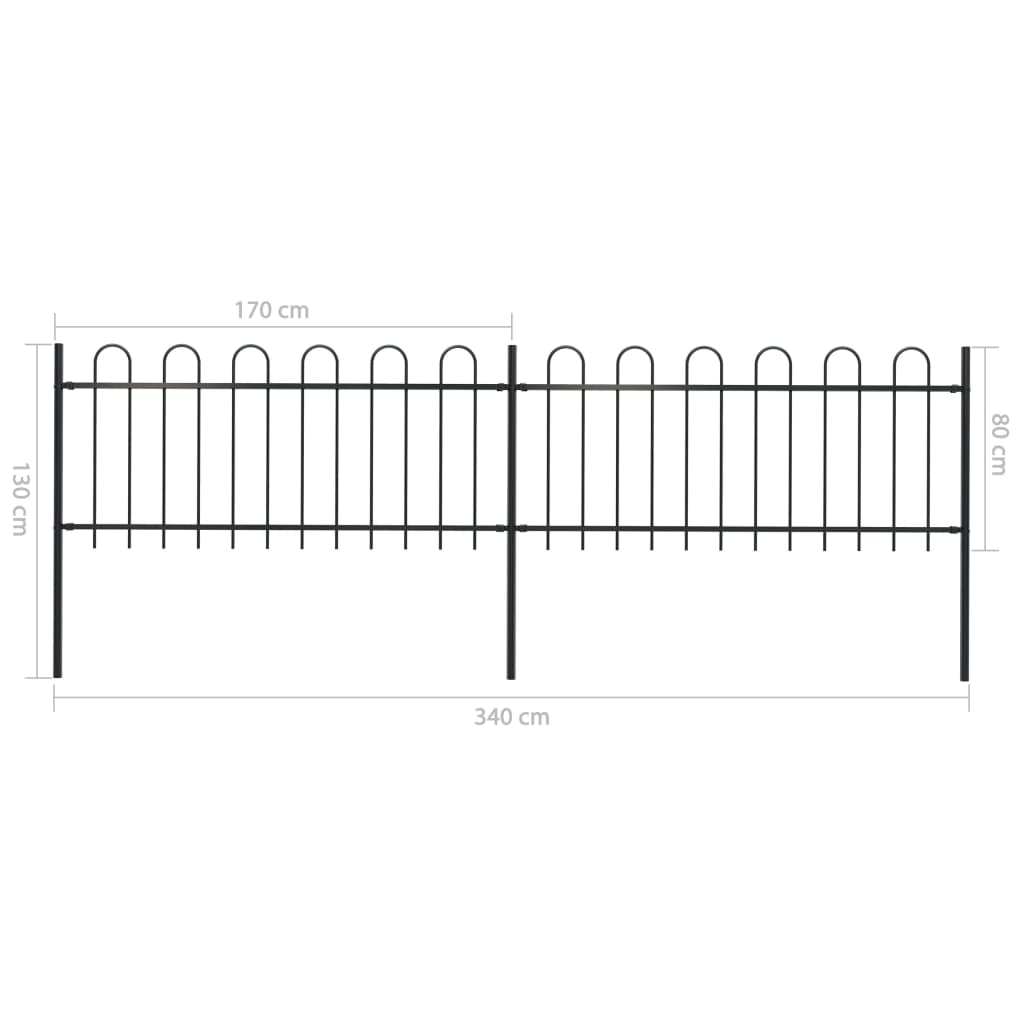 vidaXL Garden Fence with Hoop Top Steel 3.4 m Black
