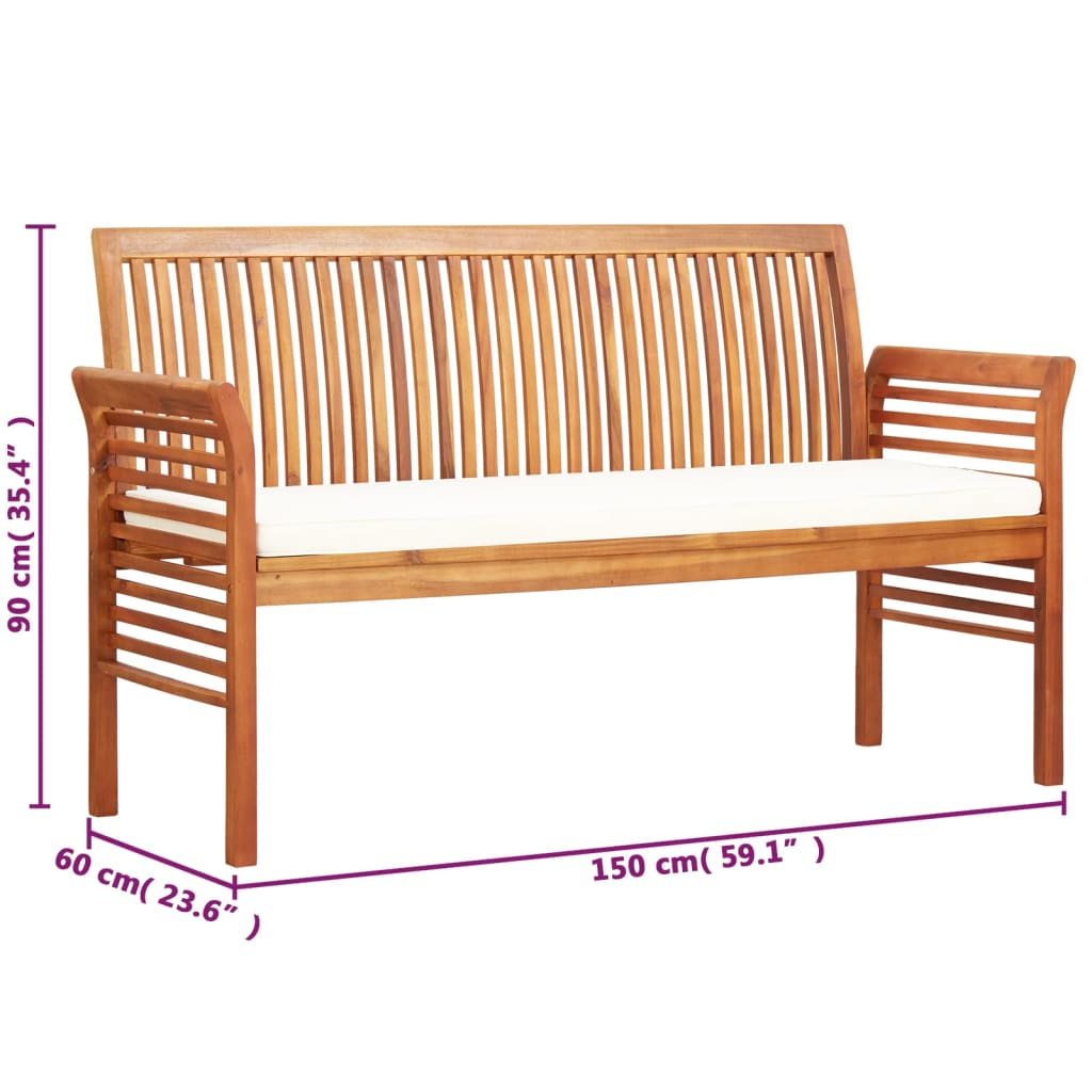 vidaXL 3-Seater Garden Bench with Cushion 150 cm Solid Acacia Wood