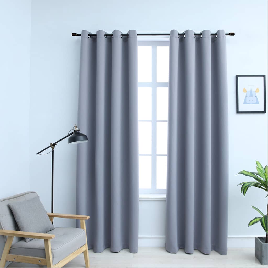 vidaXL Blackout Curtains with Metal Rings 2 pcs Grey 140x245 cm