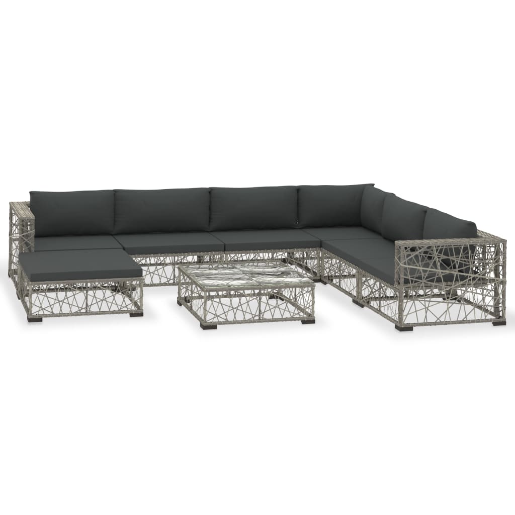 vidaXL 8 Piece Garden Lounge Set with Cushions Poly Rattan Grey