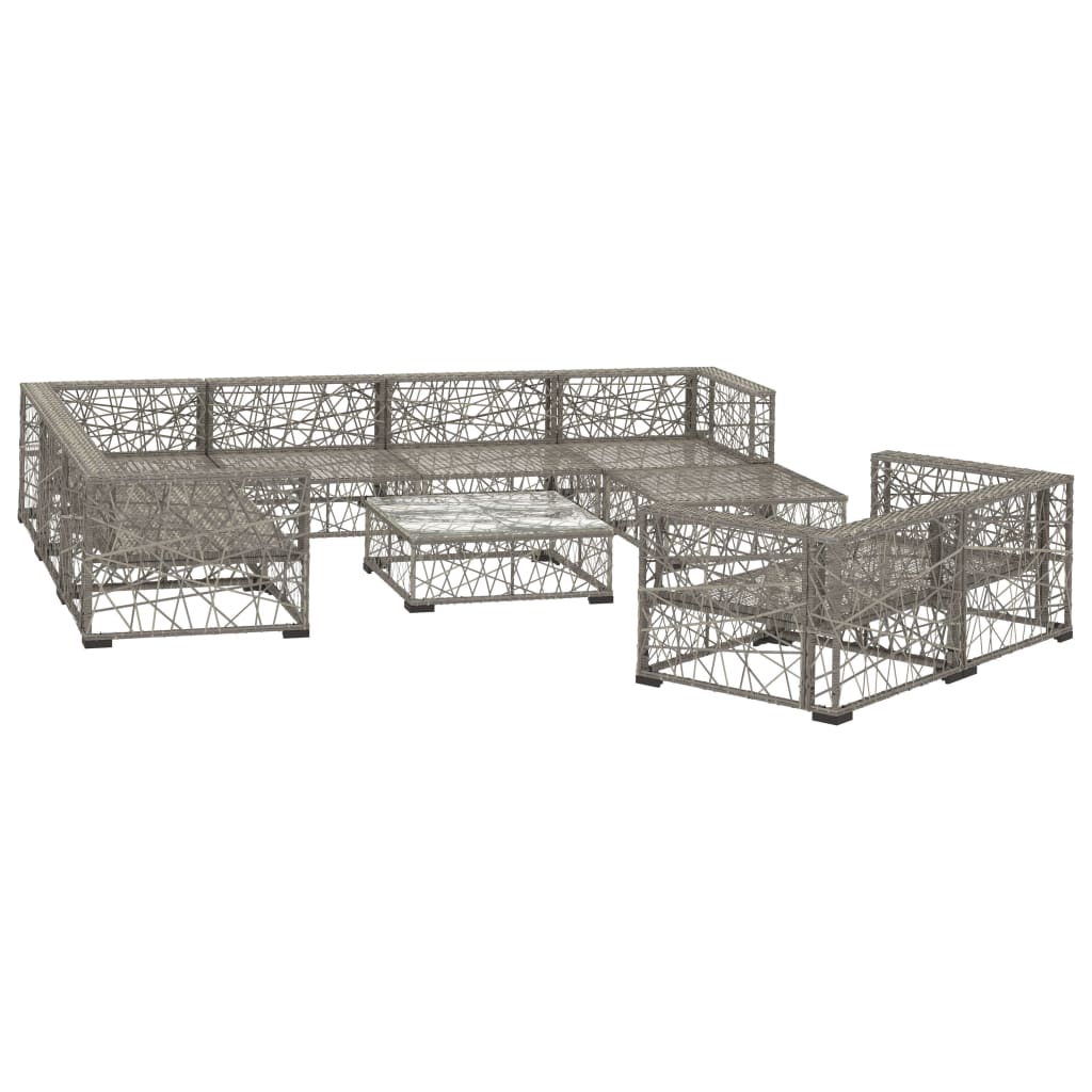 vidaXL 10 Piece Garden Lounge Set with Cushions Poly Rattan Grey