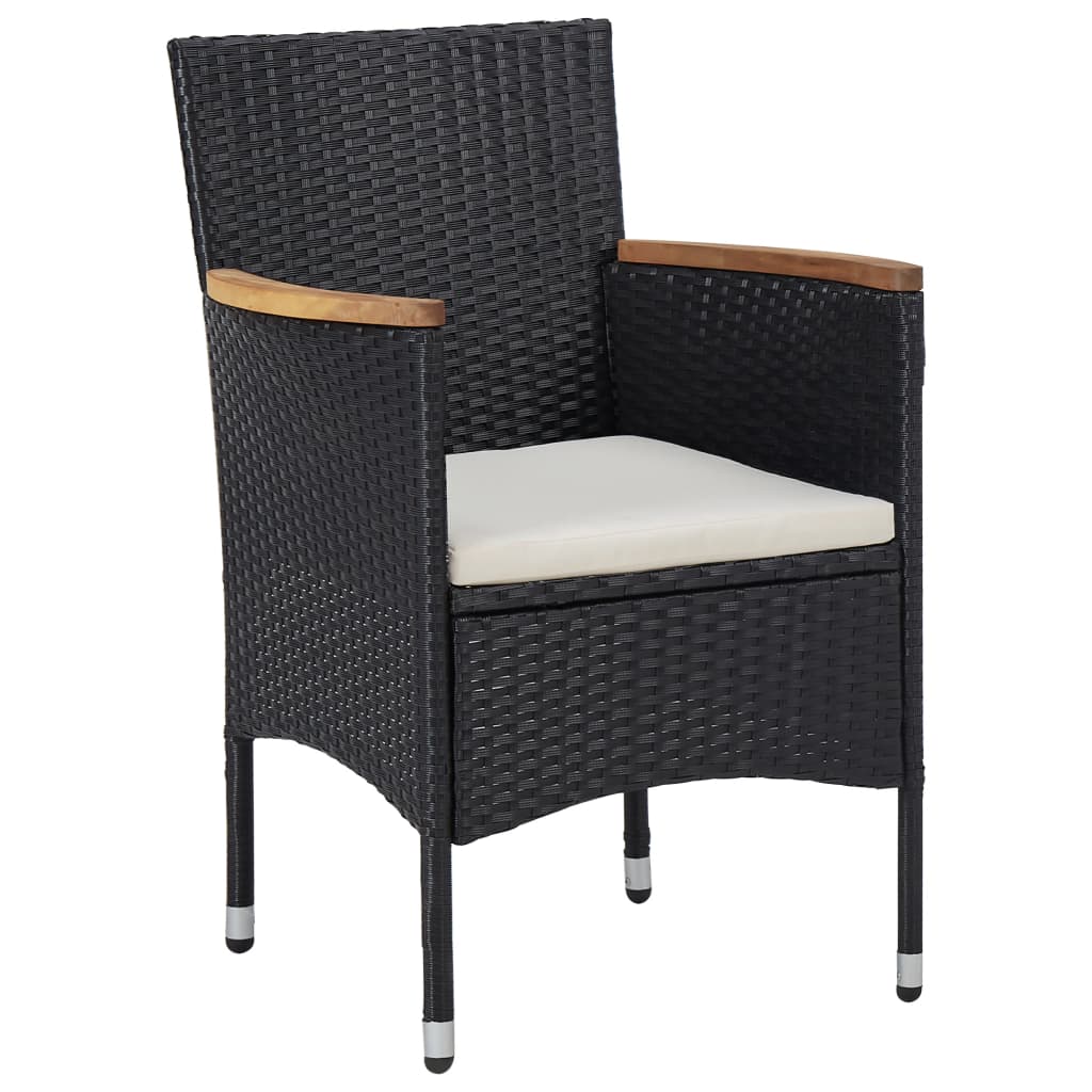 vidaXL 5 Piece Outdoor Dining Set Black Poly Rattan and Acacia Wood