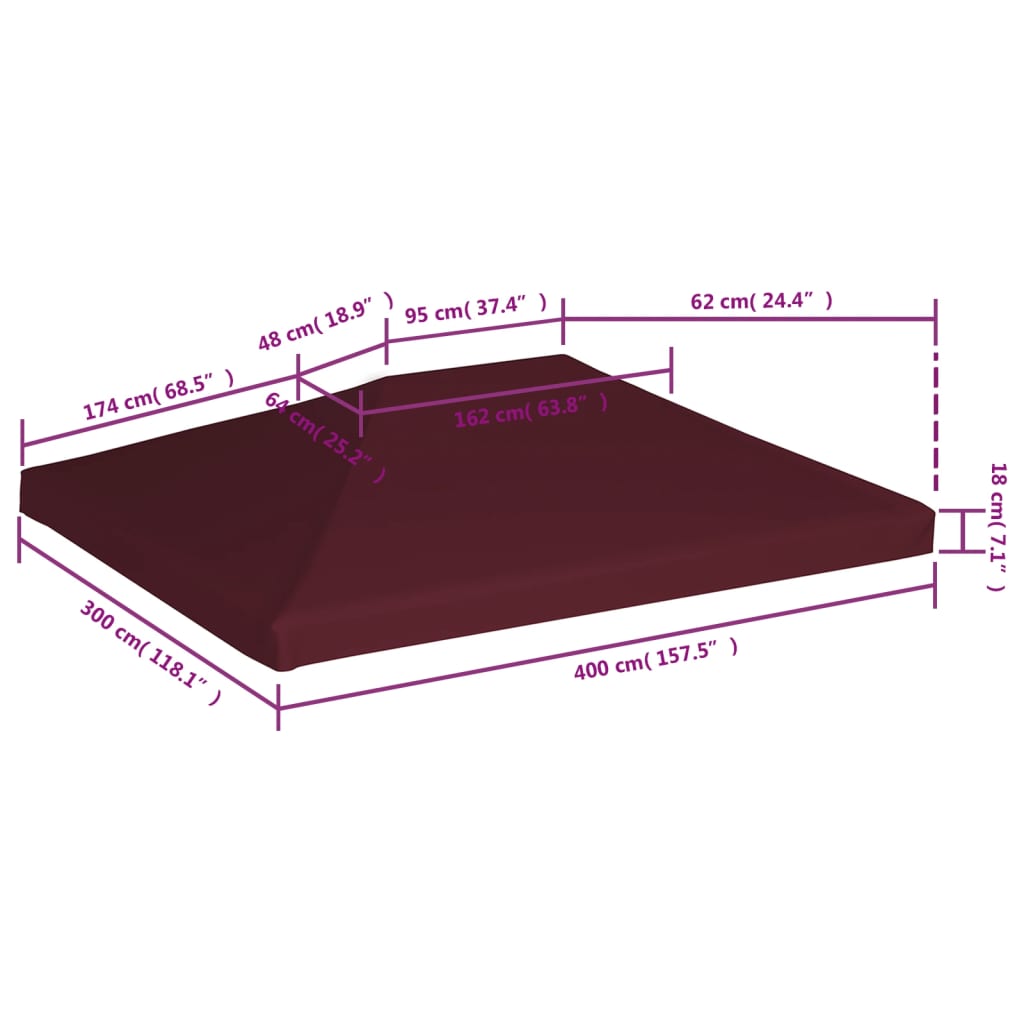vidaXL Gazebo Top Cover 310 g/m² 3x4 m Bordeaux