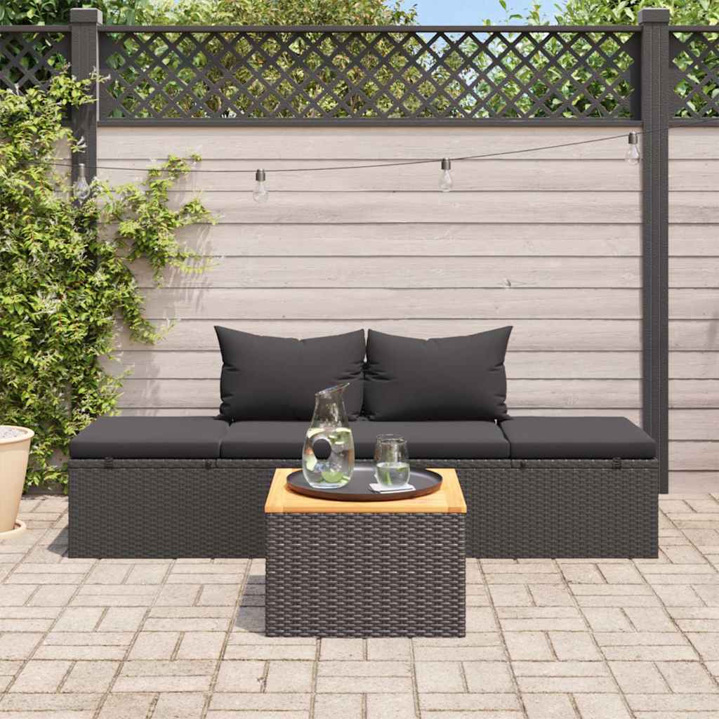 vidaXL Sun Bed with Cushions Poly Rattan Black